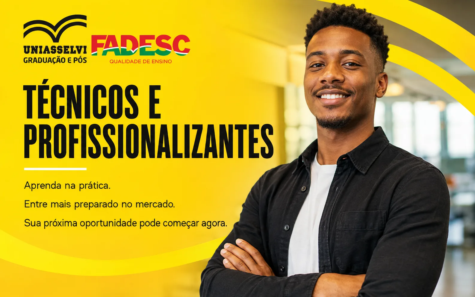 Cursos técnicos e profissionalizantes na Uniasselvi Rede FADESC. Aprenda na prática e entre mais preparado no mercado: sua próxima oportunidade pode começar agora.